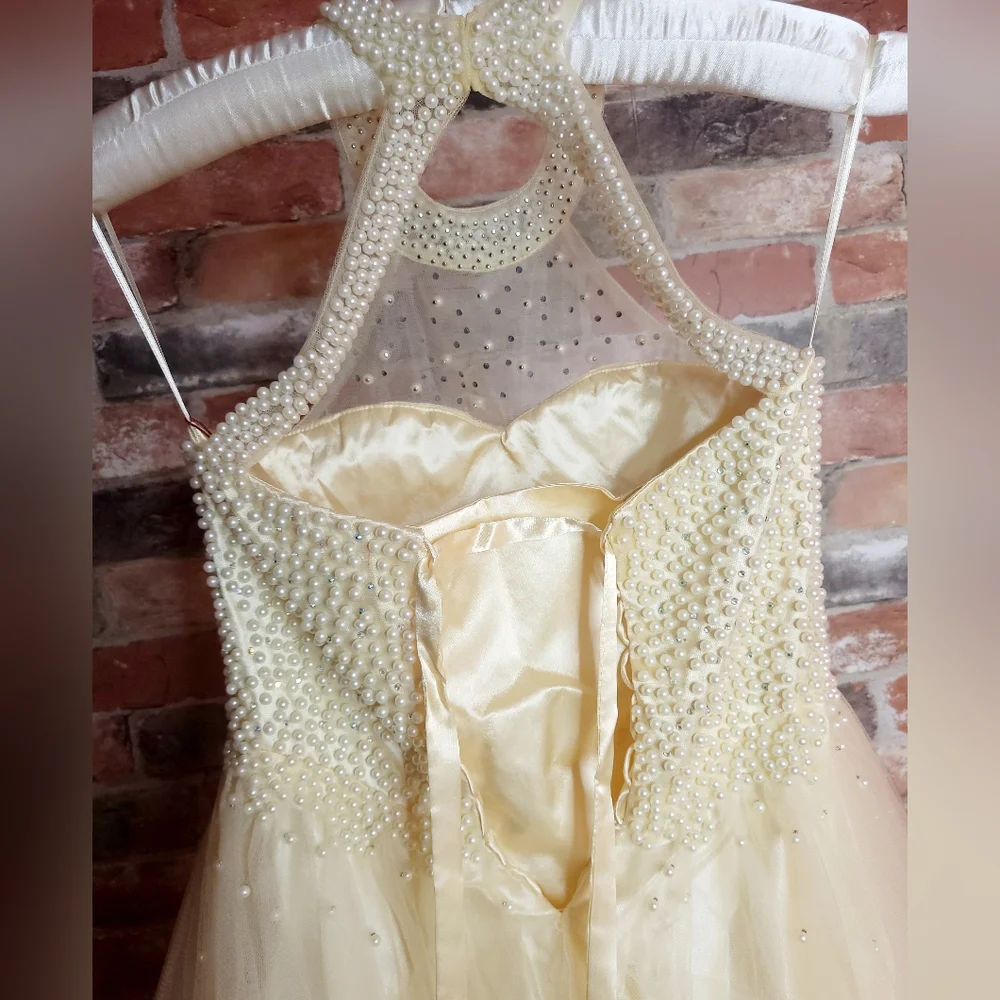 halter top beaded pageant dress